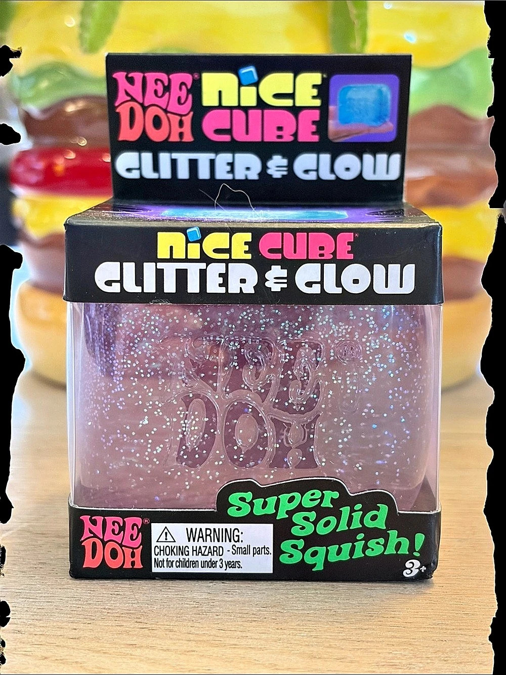 NeeDoh Nice Cube Glitter & Glow Squish Toy NWT in Purple